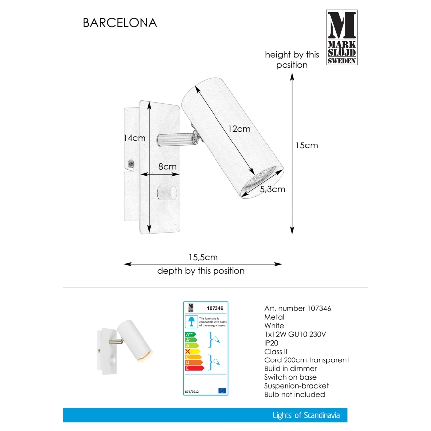 Markslöjd 107346 - Kinkiet punktowy ściemnialny BARCELONA 1xGU10/12W/230