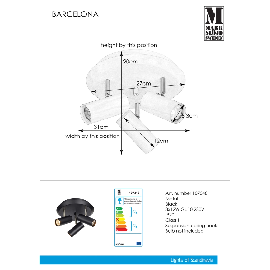 Markslöjd 107348 - Oświetlenie punktowe BARCELONA 3xGU10/12W/230V