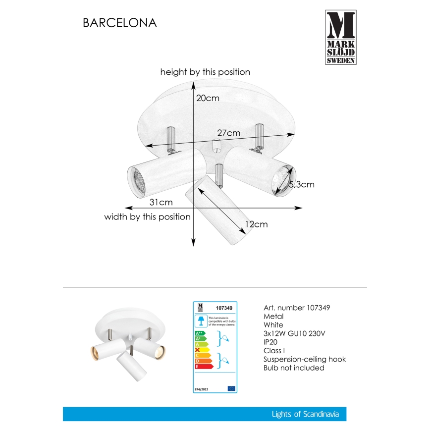 Markslöjd 107349 - Oświetlenie punktowe BARCELONA 3xGU10/12W/230V