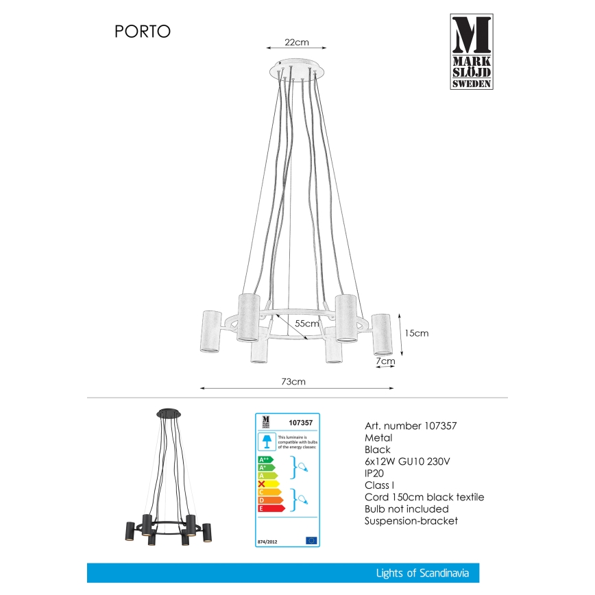 Markslöjd 107357 - Żyrandol na lince PORTO 6xGU10/12W/230V