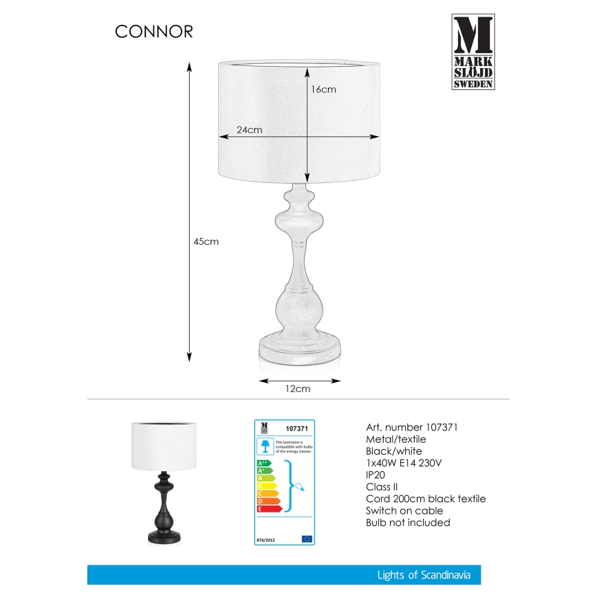 Markslöjd 107371 - Lampa stołowa CONNOR 1xE14/40W/230V