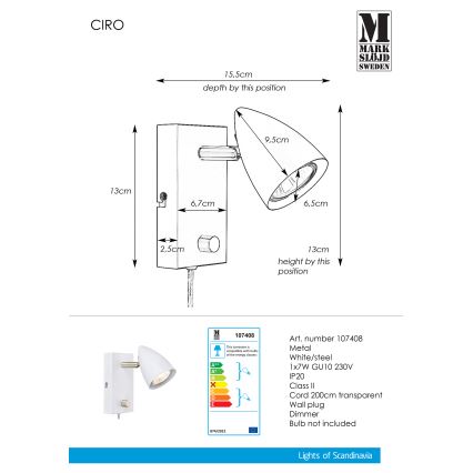 Markslöjd 107408 - Kinkiet ściemnialny CIRO 1xGU10/35W/230V