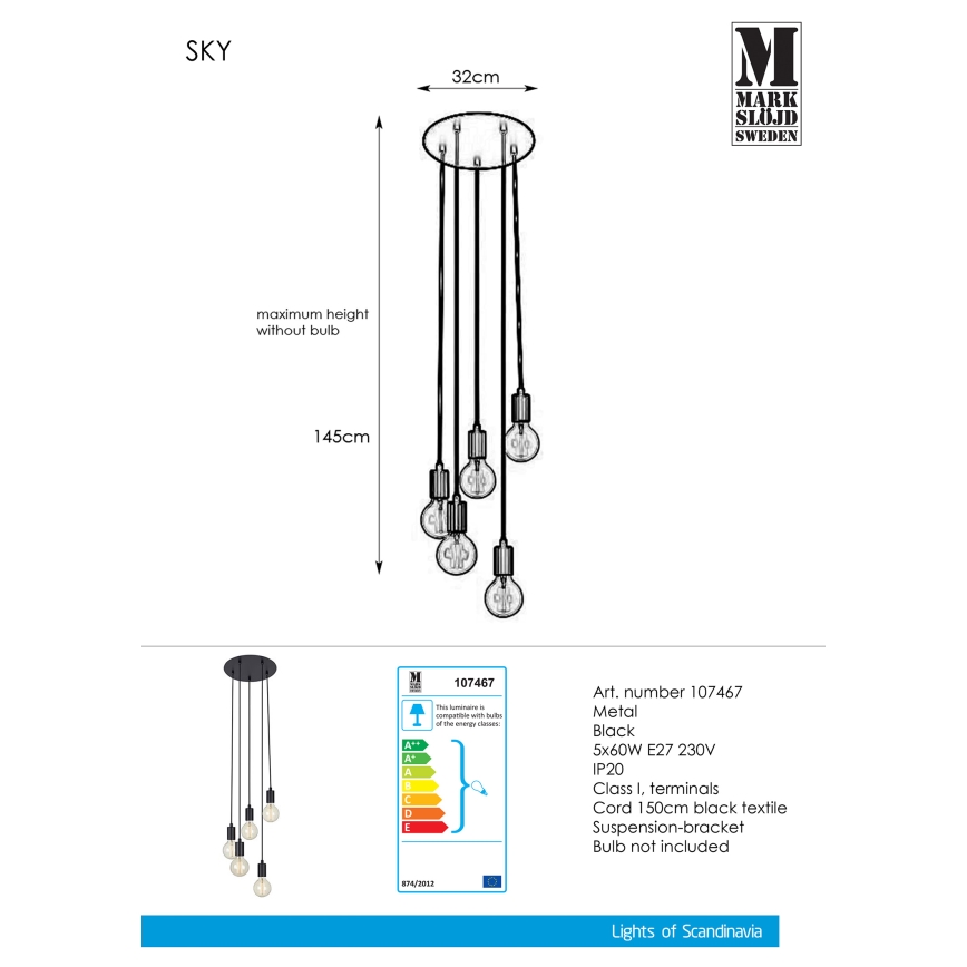 Markslöjd 107467 - Żyrandol na lince SKY 5xE27/60W/230V