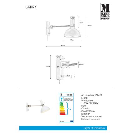 Markslöjd 107499 - Kinkiet ściemnialny LARRY 1xE27/60W/230V