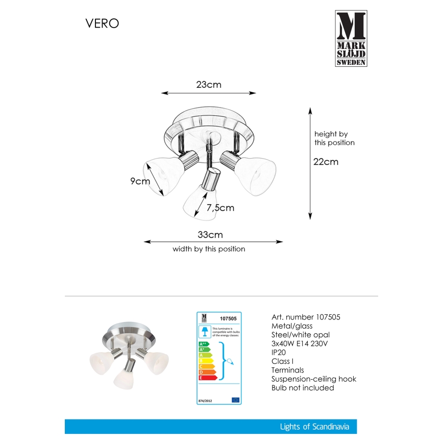 Markslöjd 107505 - Oświetlenie punktowe VERO 3xE14/40W/230V chrom błyszczący
