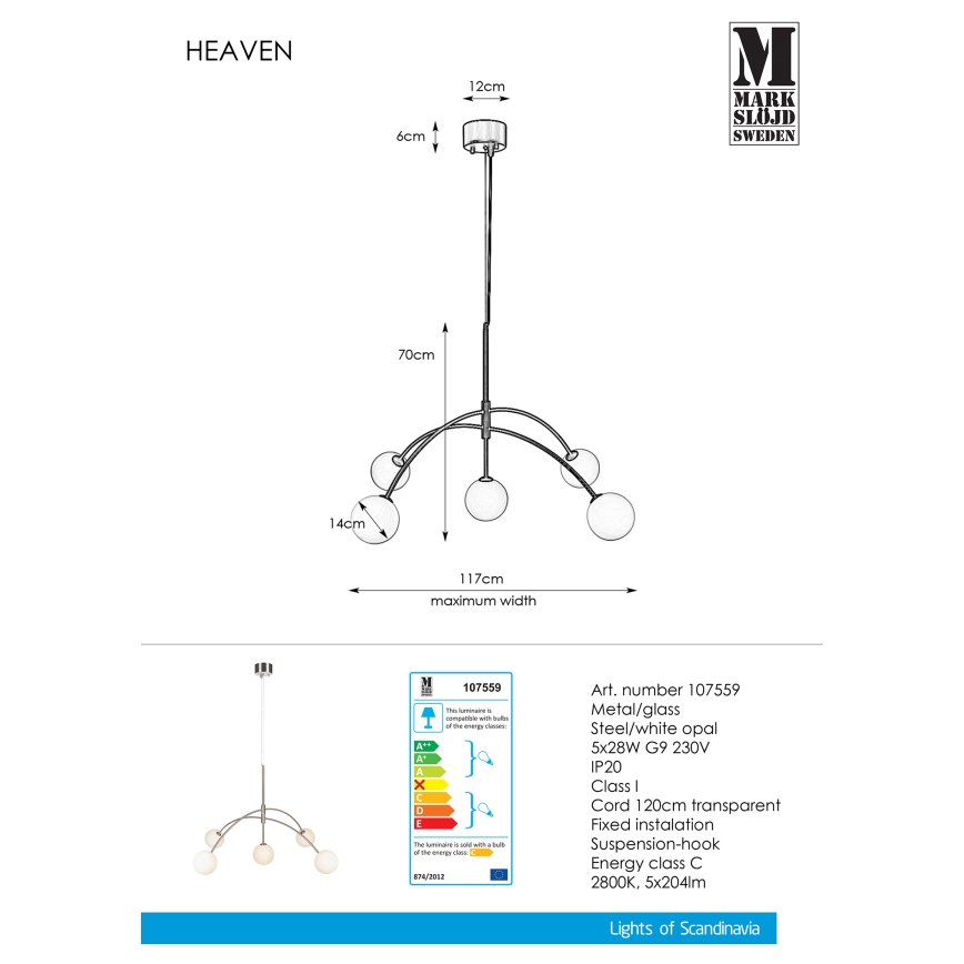 Markslöjd 107559 - Żyrandol na lince HEAVEN 5xG9/28W/230V