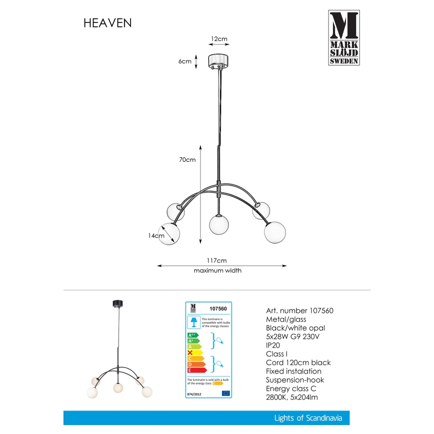 Markslöjd 107560 - Żyrandol na lince HEAVEN 5xG9/28W/230V
