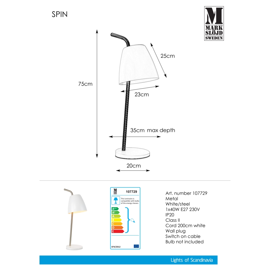 Markslöjd 107729 - Lampa stołowa SPIN 1xE27/40W/230V