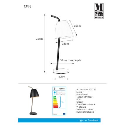 Markslöjd 107730 - Lampa stołowa SPIN 1xE27/40W/230V