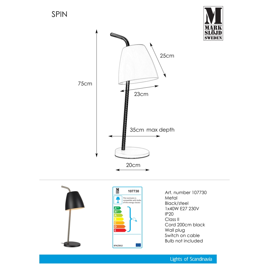 Markslöjd 107730 - Lampa stołowa SPIN 1xE27/40W/230V