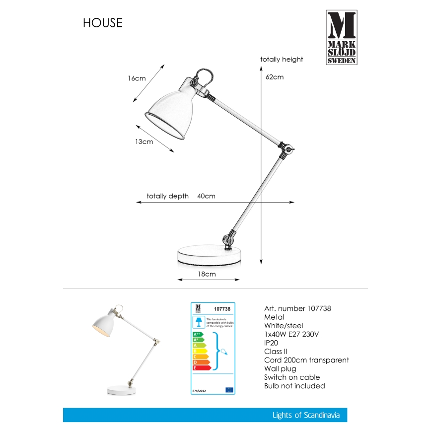 Markslöjd 107738 - Lampa stołowa HOUSE 1xE27/40W/230V