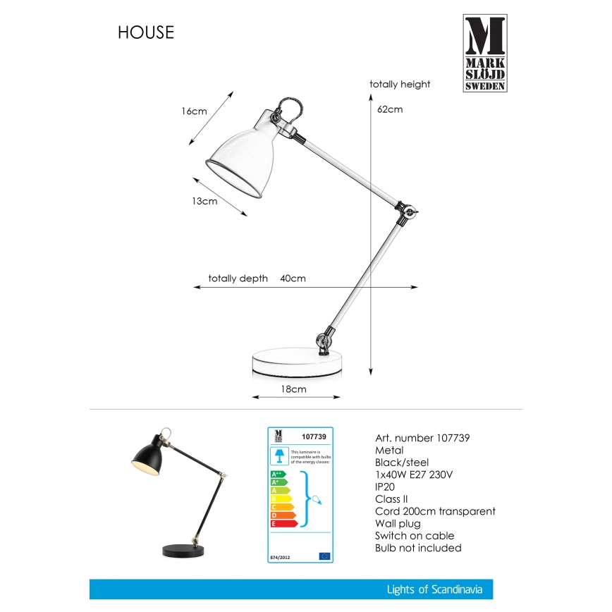 Markslöjd 107739 - Lampa stołowa HOUSE 1xE27/40W/230V