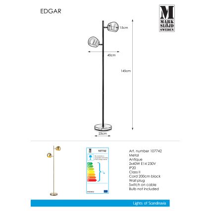Markslöjd 107742 - Lampa podłogowa EDGAR 2xE14/40W/230V