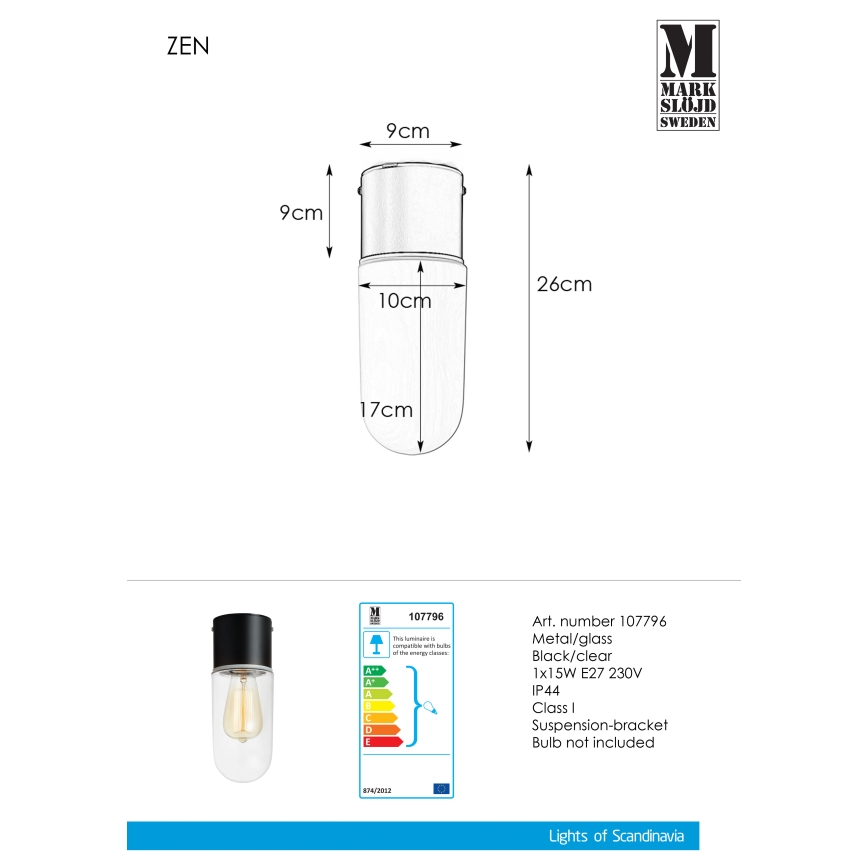 Markslöjd 107796 - Plafon łazienkowy ZEN 1xE27/15W/230V IP44