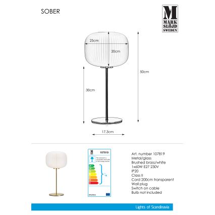 Markslöjd 107819 - Lampa stołowa SOBER 1xE27/60W/230V biały/mosiądz