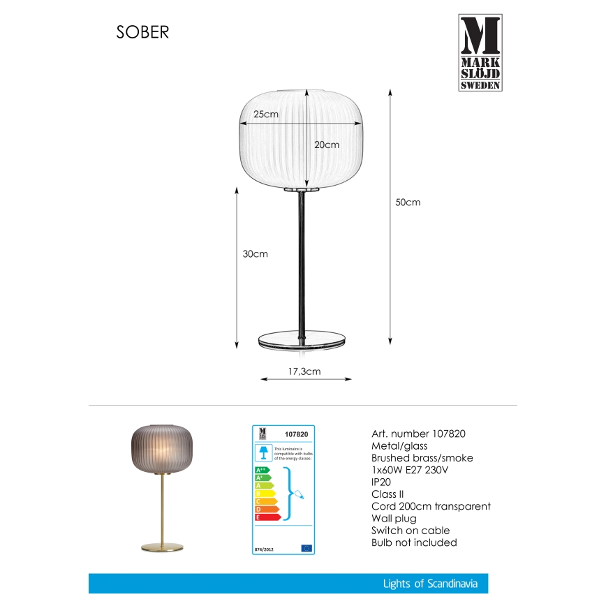Markslöjd 107820 - Lampa stołowa SOBER 1xE27/60W/230V mosiądz