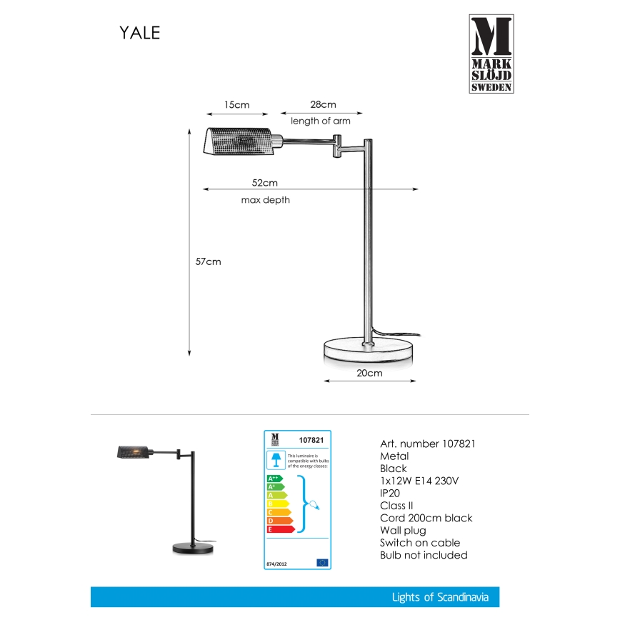 Markslöjd 107821 - Lampa stołowa YALE 1xE14/12W/230V