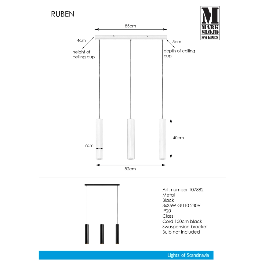 Markslöjd 107882 - Żyrandol na lince RUBEN 3xGU10/35W/230V