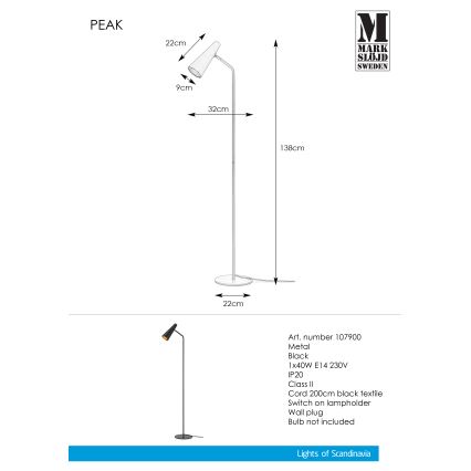 Markslöjd 107900 - Lampa podłogowa PEAK 1xE14/40W/230V