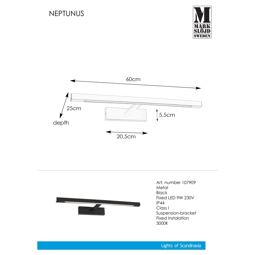 Markslöjd 107909 - LED Łazienkowe oświetlenie lustra NEPTUNUS LED/9W/230V IP44
