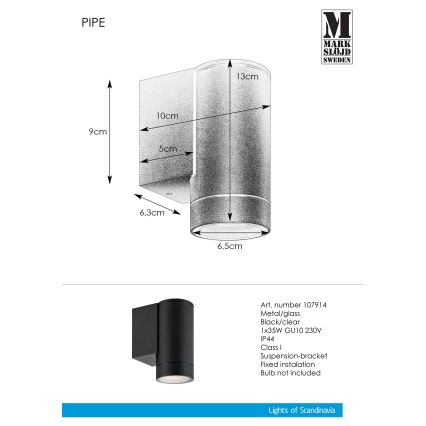 Markslöjd 107914 - Kinkiet zewnętrzny PIPE 1xGU10/35W/230V IP44