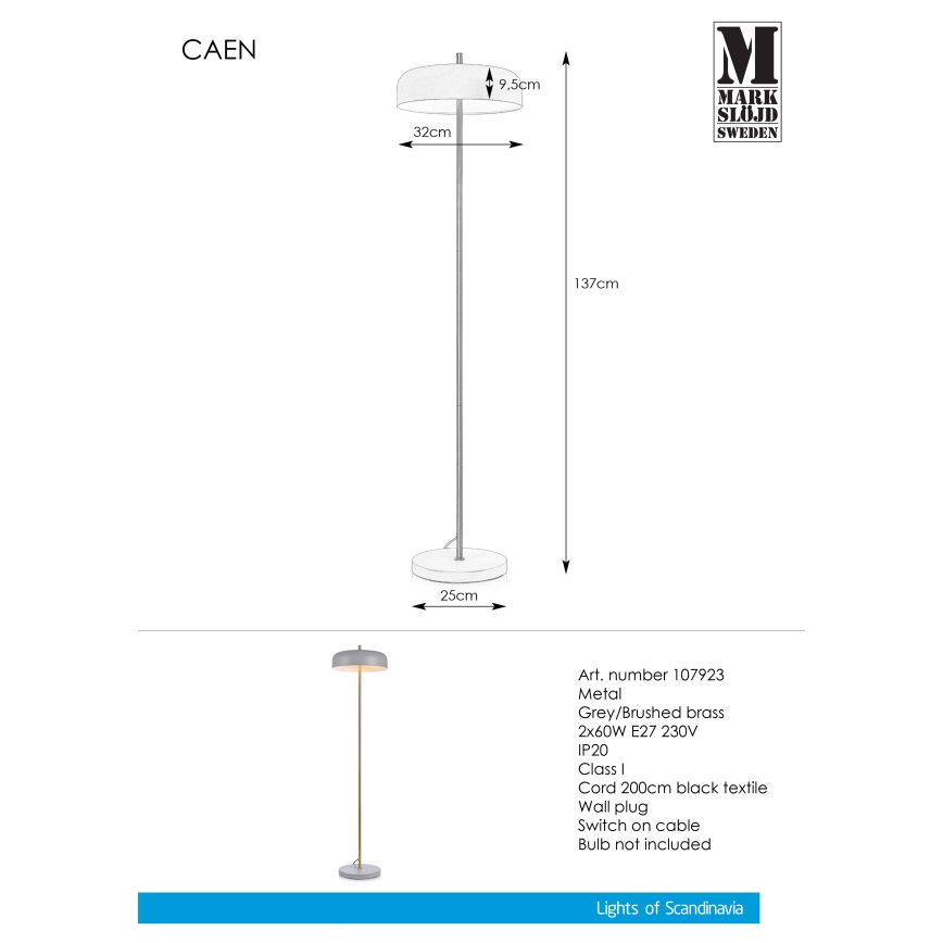 Markslöjd 107923 - Lampa podłogowa CAEN 2xE27/60W/230V