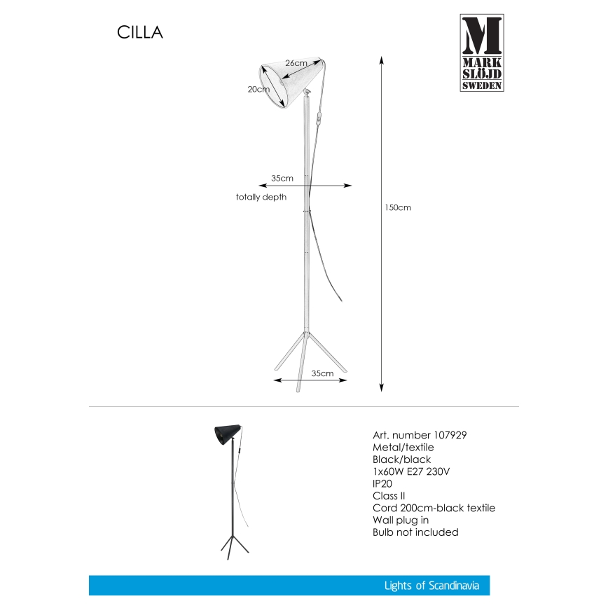 Markslöjd 107929 - Lampa podłogowa CILLA 1xE27/60W/230V