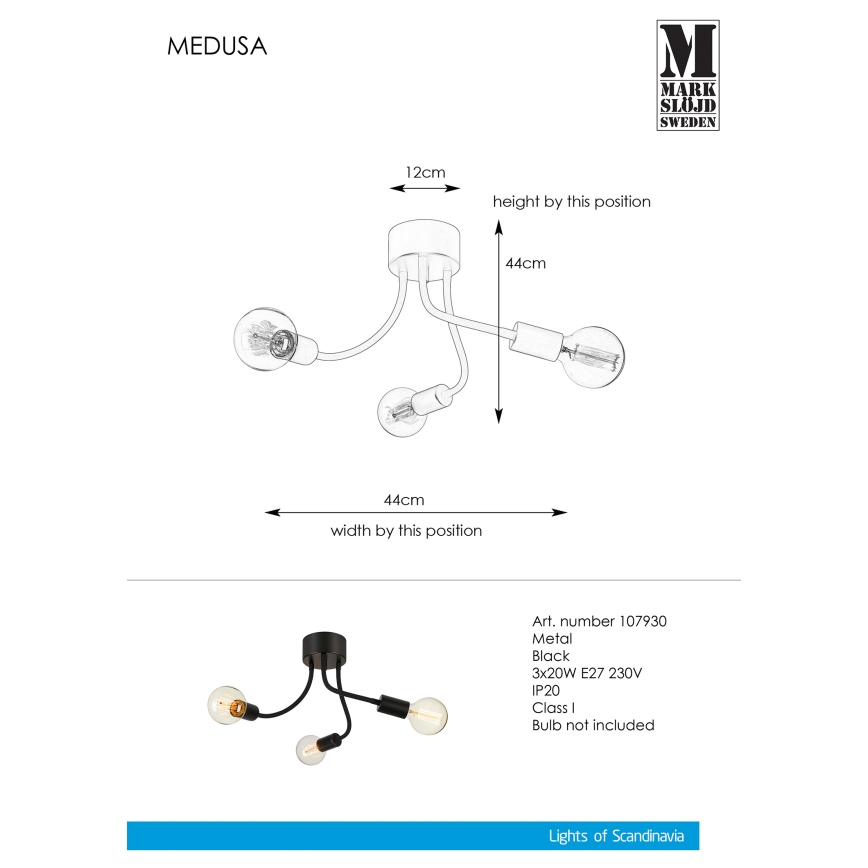 Markslöjd 107930 - Żyrandol natynkowy MEDUSA 3xE27/20W/230V