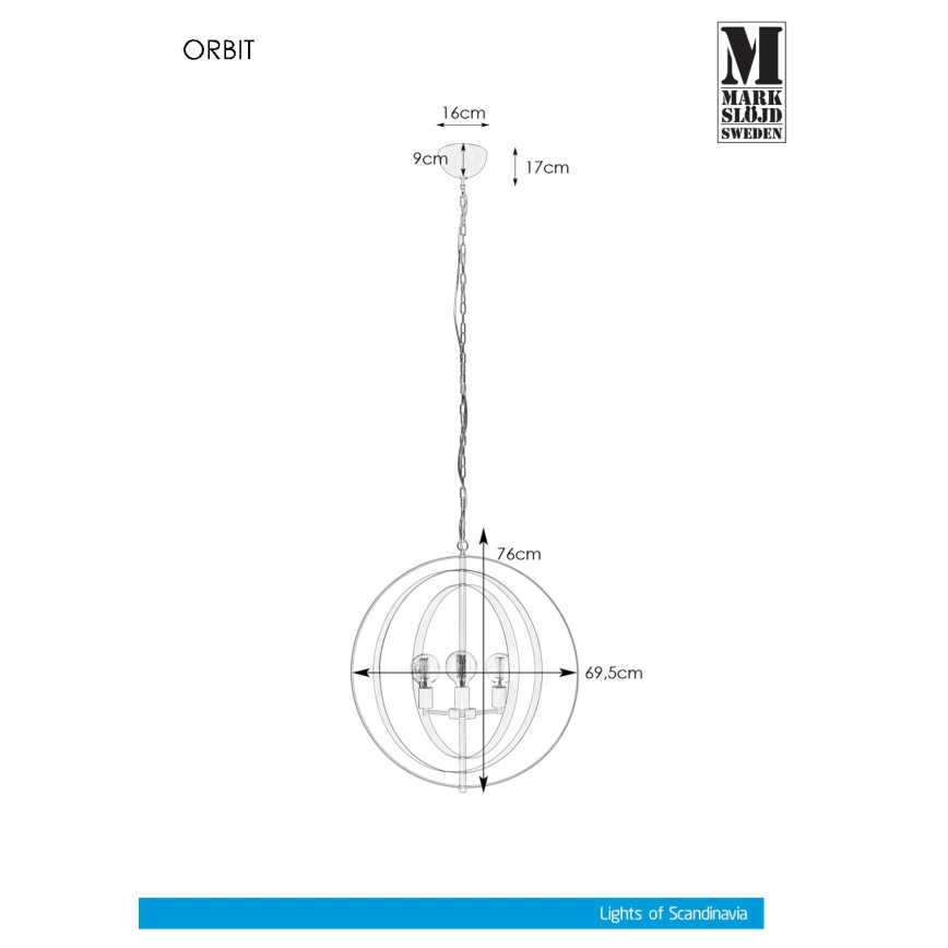 Markslöjd 107941 - Żyrandol na łańcuchu ORBIT 3xE27/60W/230V