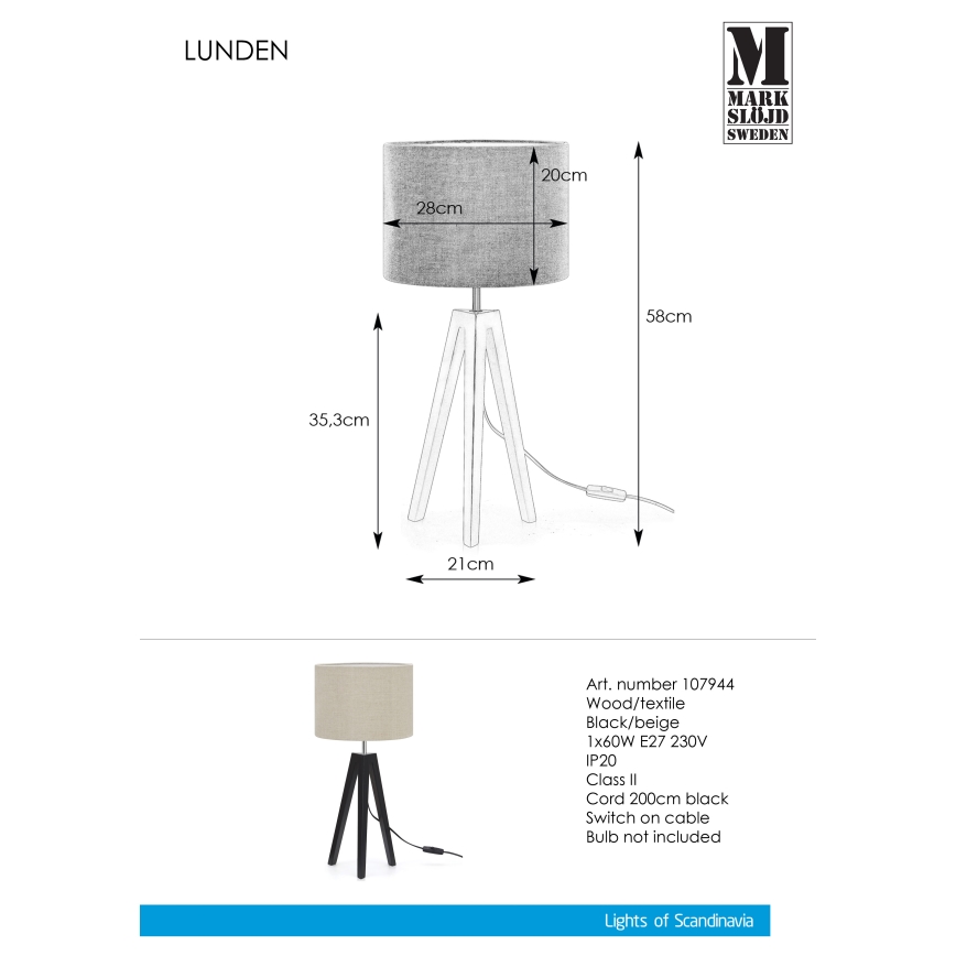 Markslöjd 107944 - Lampa stołowa LUNDEN 1xE27/60W/230V