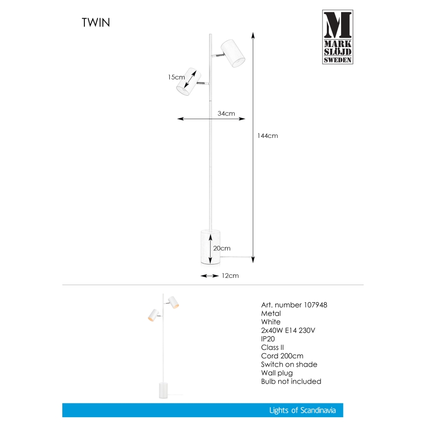 Markslöjd 107948 - Lampa podłogowa TWIN 2xE14/40W/230V