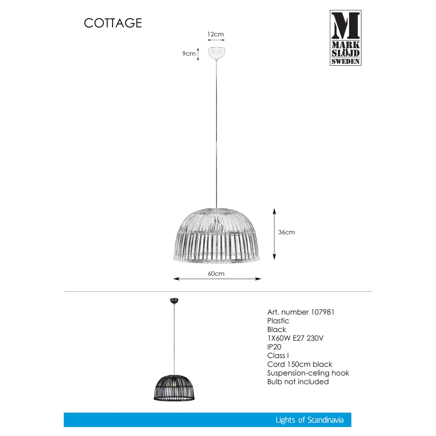 Markslöjd 107981 - Żyrandol na lince COTTAGE 1xE27/60W/230V