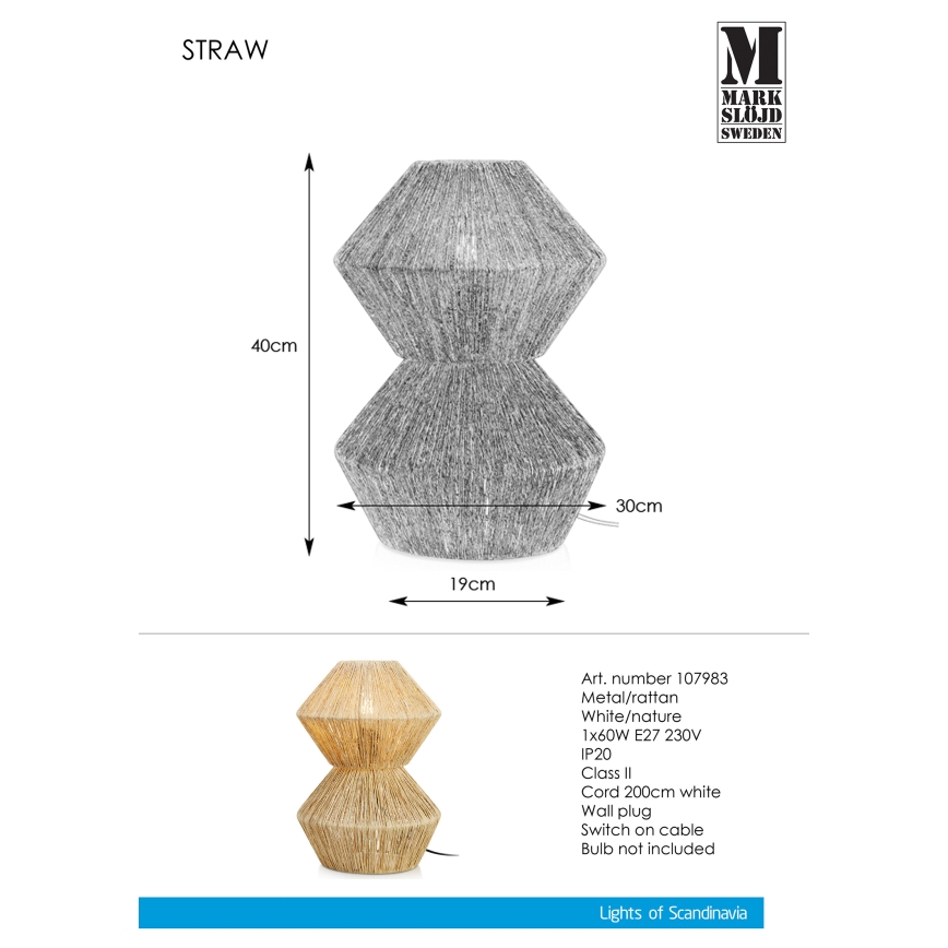 Markslöjd 107983 - Lampa stołowa STRAW 1xE27/40W/230V