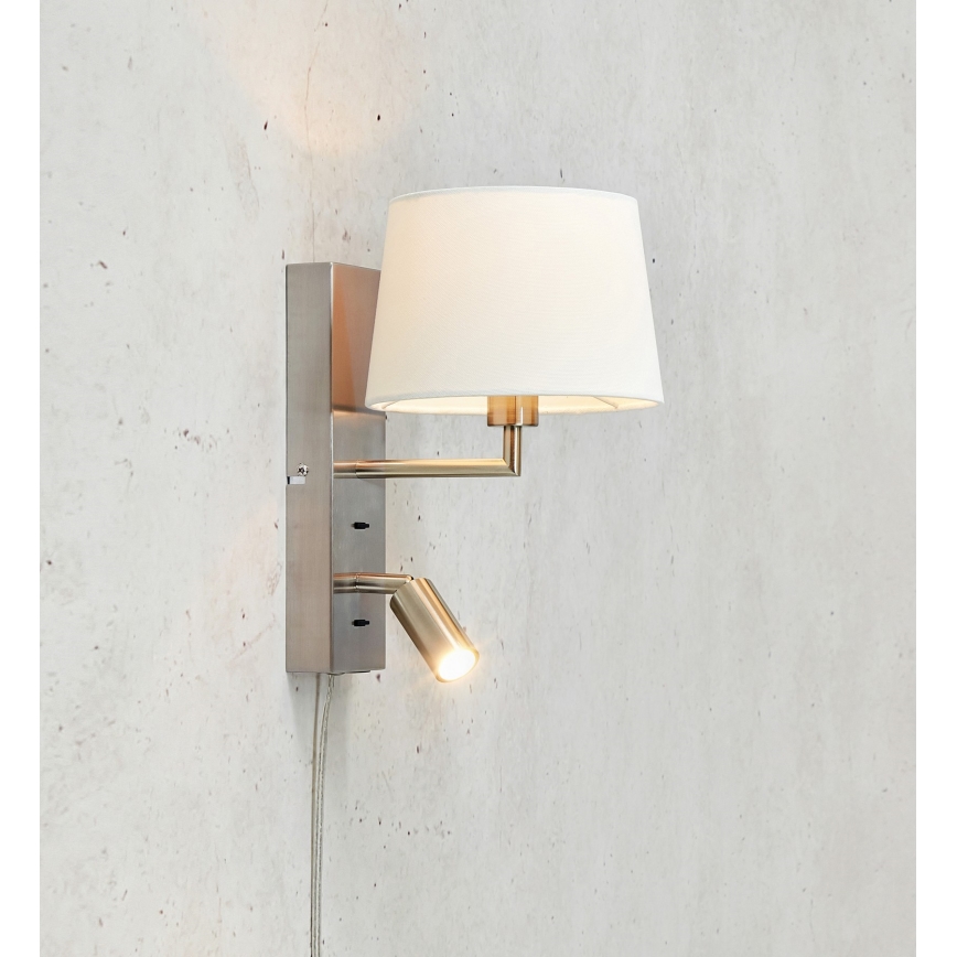 Markslöjd 108596 - LED Kinkiet z USB COMO 1xE14/40W/230V + LED/3W biały/matowy chrom