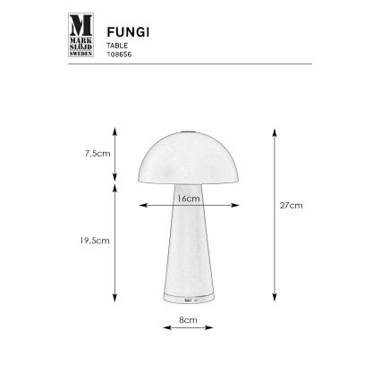 Markslöjd 108656 - LED Ściemnialna lampa akumulatorowa FUNGI LED/1,5W/5V IP44 biała