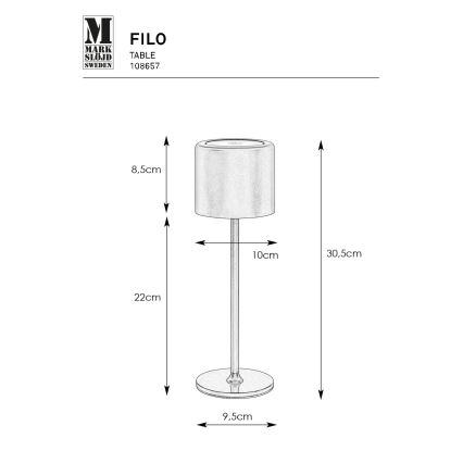 Markslöjd 108657 - LED Ściemnialna akumulatorowa lampa stołowa FILO LED/2W/5V IP44 30 cm czarna