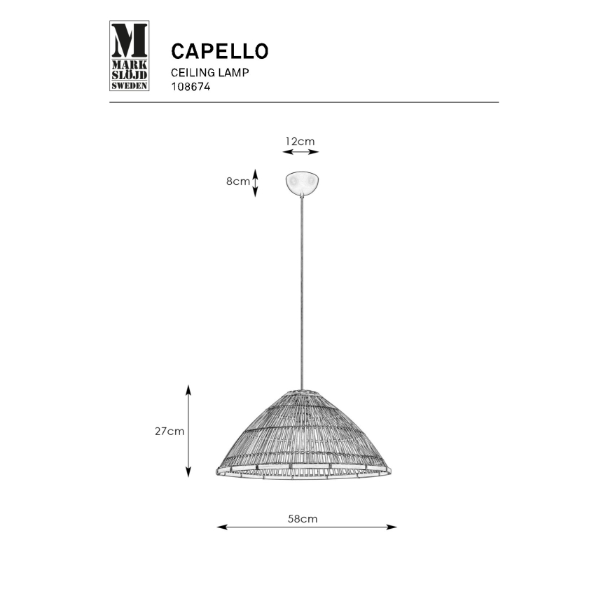 Markslöjd 108674 - Żyrandol na lince CAPELLO 1xE27/40W/230V czarny/bambus