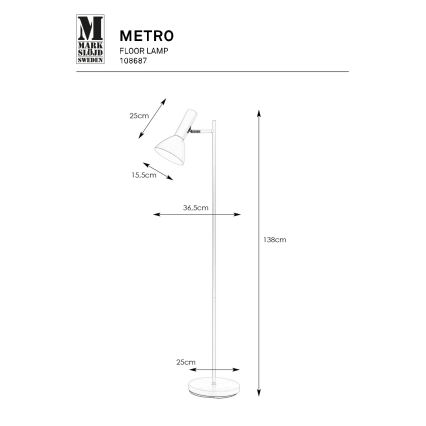 Markslöjd 108687 - Lampa podłogowa METRO 1xE27/40W/230V biała
