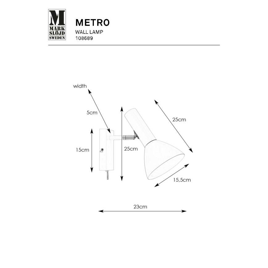 Markslöjd 108689 - Kinkiet METRO 1xE27/40W/230V biały