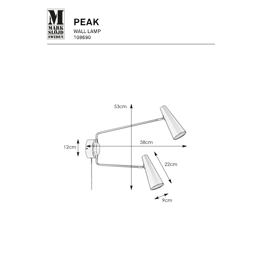 Markslöjd 108690 - Kinkiet PEAK 2xE14/40W/230V czarny