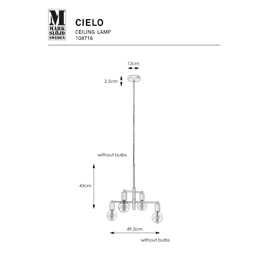 Markslöjd 108716 - Żyrandol na lince CIELO 4xE27/40W/230V czarny
