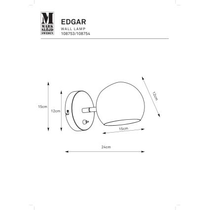 Markslöjd 108753 - Kinkiet EDGAR 1xE14/40W/230V czarny