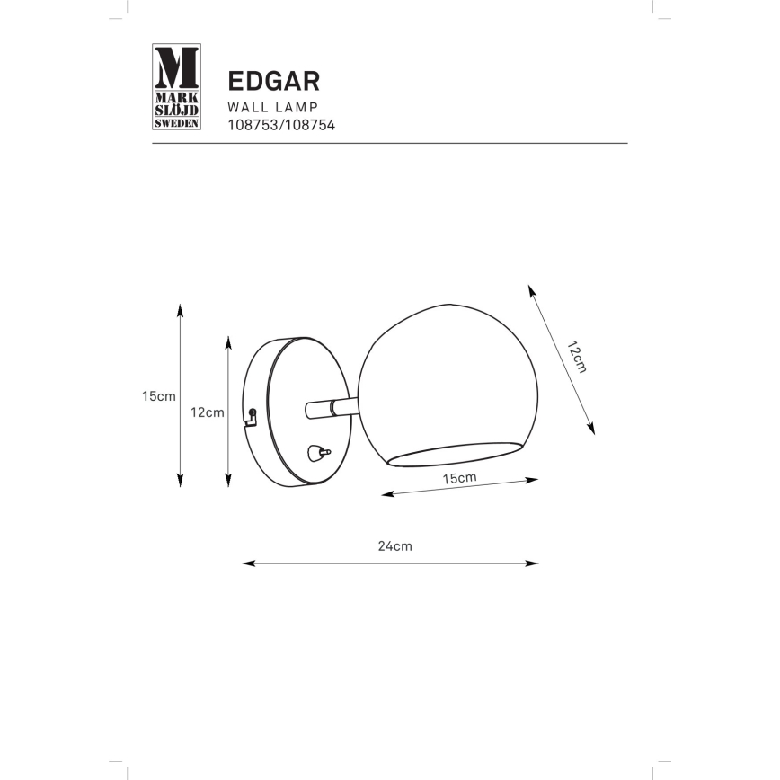 Markslöjd 108753 - Kinkiet EDGAR 1xE14/40W/230V czarny