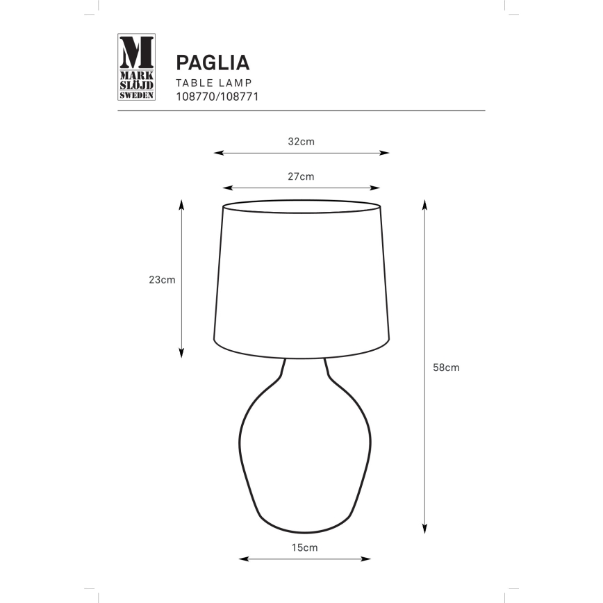 Markslöjd 108770 - Lampa stołowa PAGLIA 1xE27/40W/230V czarna/rattan