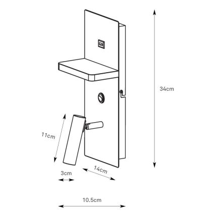 Markslöjd 109018 - LED kinkiet punktowy z półką i portem USB CARICA LED/4W/230V czarny