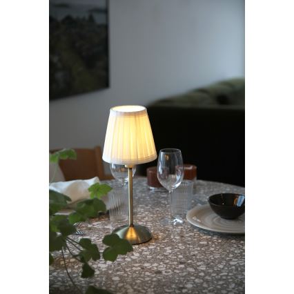 Markslöjd 109126 - Lampa stołowa LED ANNO, ściemnialna, ładowalna, dotykowa, 1xE14/2W/2000 mAh, biała/mosiądz