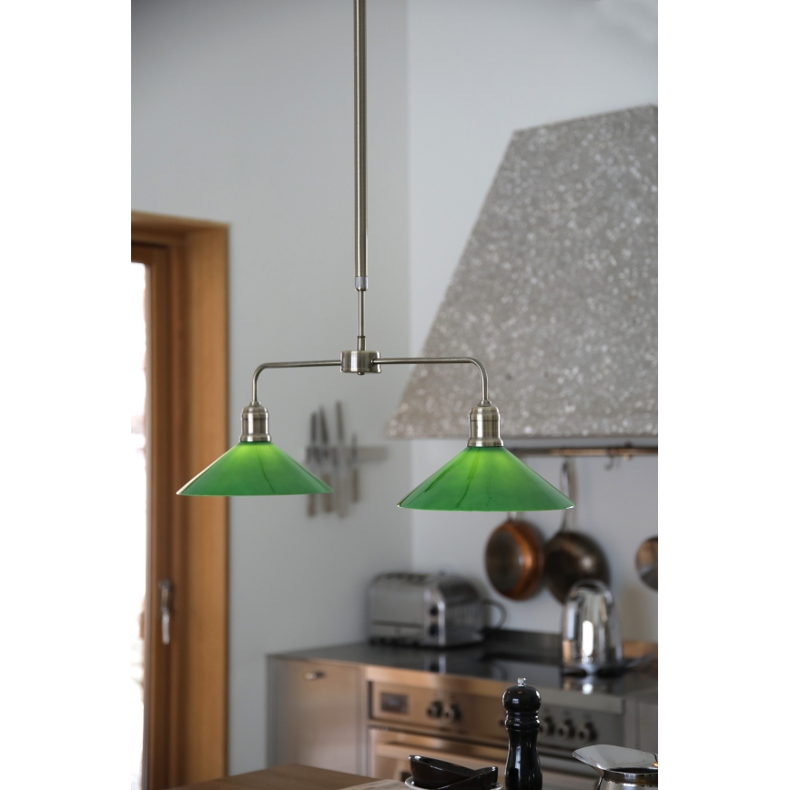 Markslöjd 109161 - Żyrandol na pręcie VELA 2xE27/60W/230V zielony/mosiądz