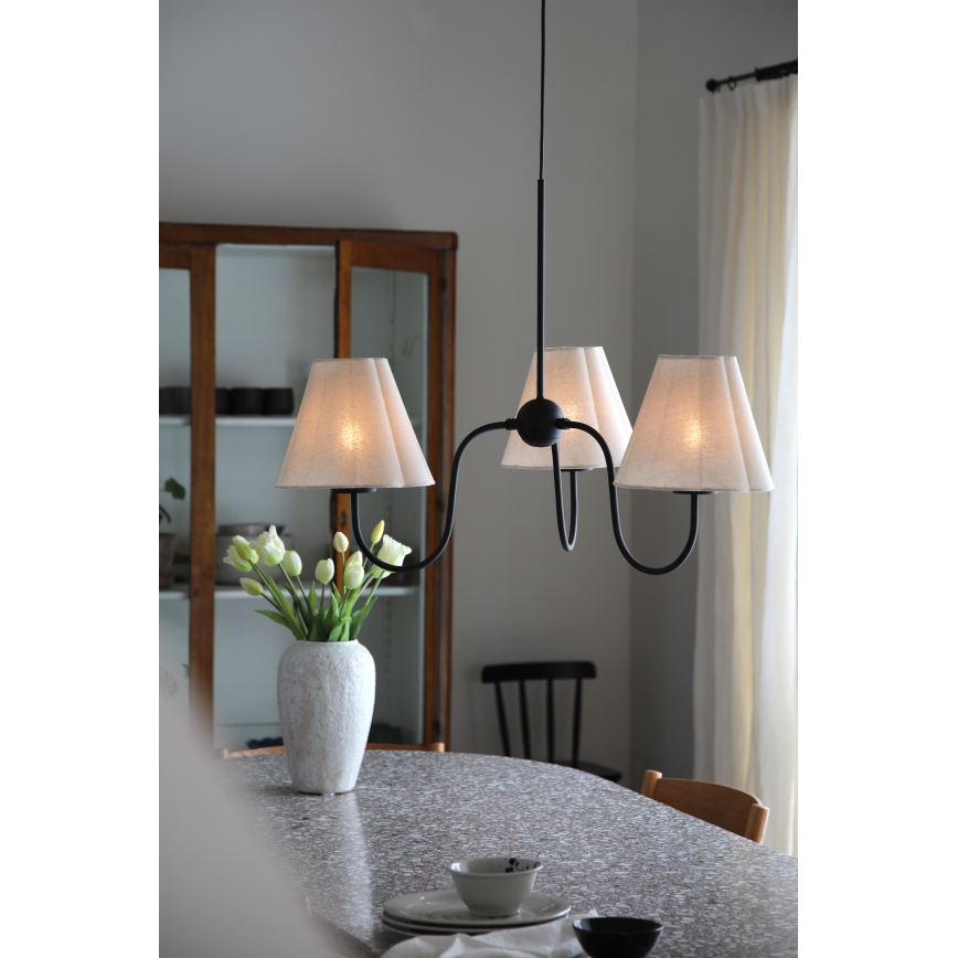 Markslöjd 109172 - Lampa wisząca na lince VEYA 3xE14/40W/230V śr. 90 cm len/czarny