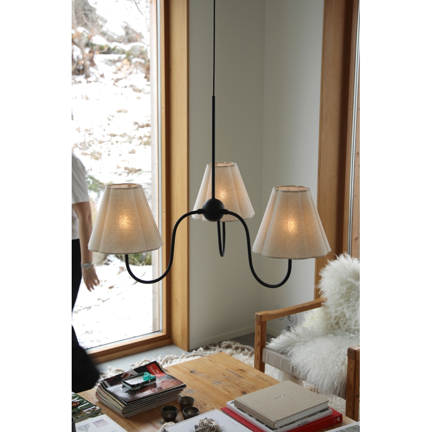 Markslöjd 109172 - Lampa wisząca na lince VEYA 3xE14/40W/230V śr. 90 cm len/czarny