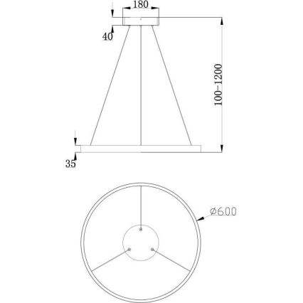 Maytoni MOD058PL-L32B3K - LED Żyrandol na lince RIM LED/37W/230V 3000K śr. 60 cm czarny